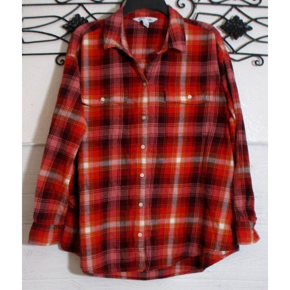 Old Navy Flannel Button Up Top Women's Size XL Multicolor Plaid Long Sleeve